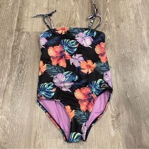 5/$20 JUSTICE Tropical Floral Ribbed One Piece Swimsuit - Girls Size 10